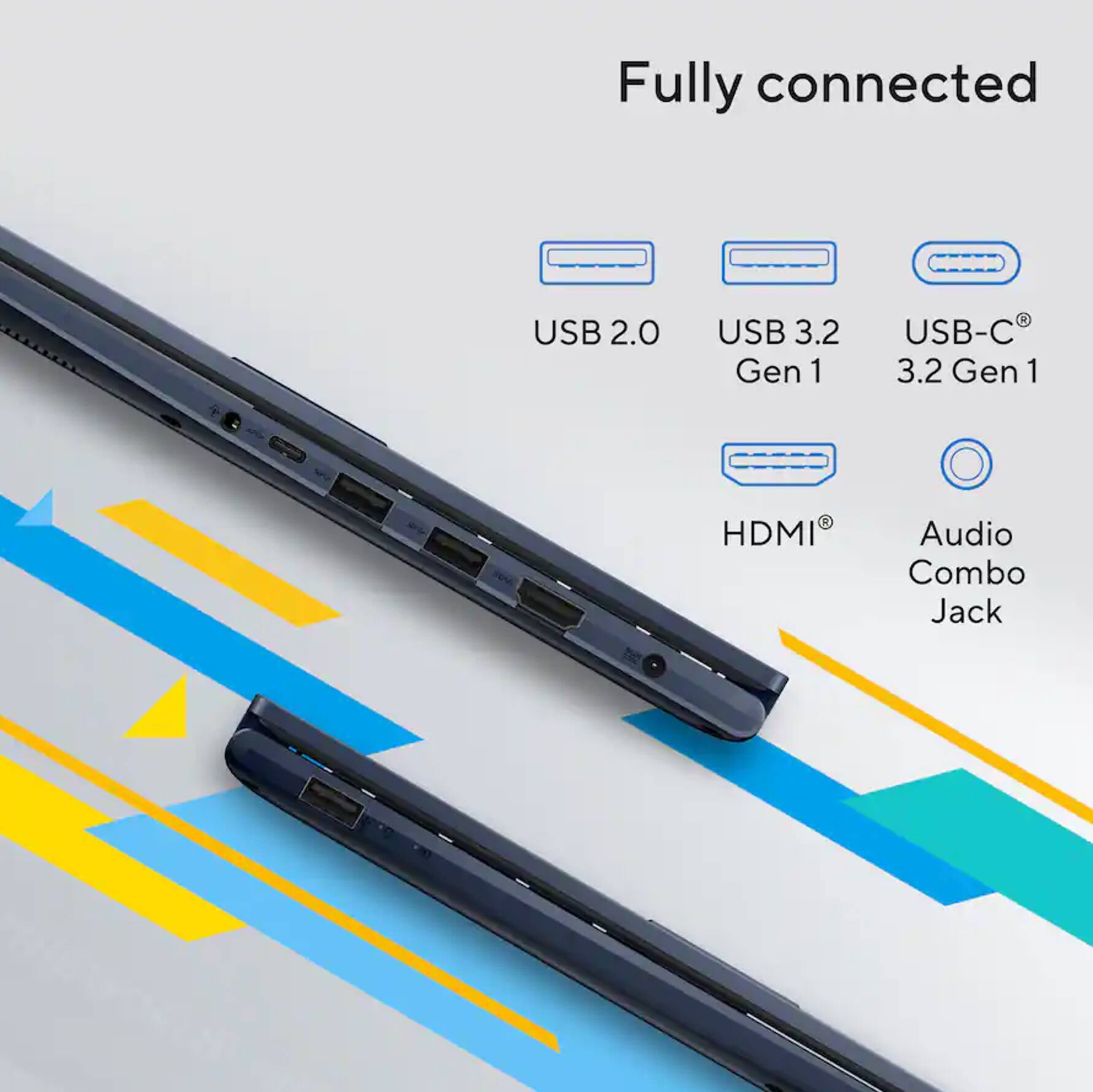 Fully connected

- USB 2.0
- USB 3.2 Gen 1
- USB-C® 3.2 Gen 1
- HDMI®
- Audio Combo Jack