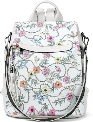 Front. Live At Space - Telena Backpack Purse Women, Leather Theft Travel Shoulder Tassel - Floral.