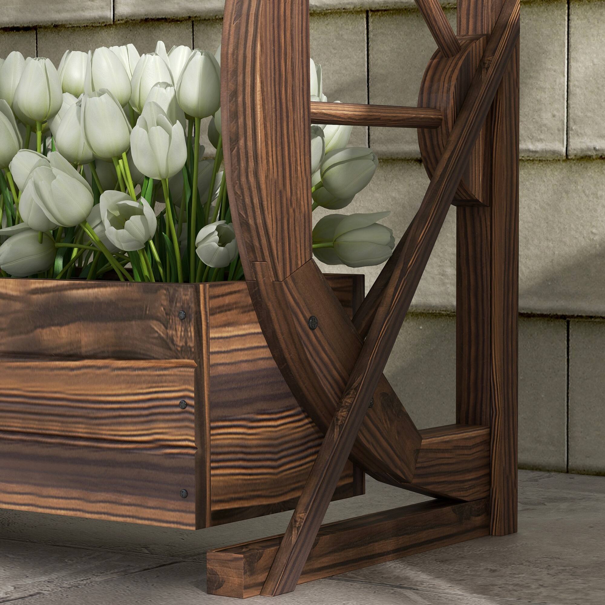 Alt View 8. Outsunny - 2-Tier Raised Garden Bed, Wooden Wagon Planter Boxes with Drainage Holes, for Vegetables Flowers Herbs, 22" x 13" x 22" - Carbonized.