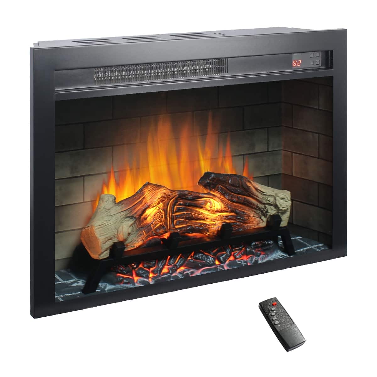Loheer - 28 inch electric fireplace insert, Multicolor Flame - Antique Black