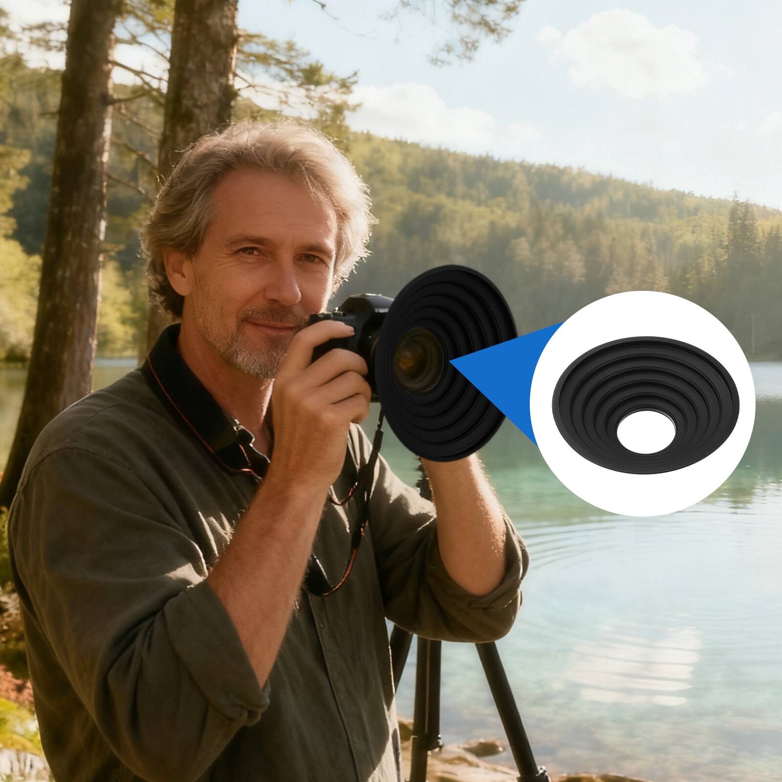 Alt View 5. Unique Bargains - Lens Hood Shade, for 50-70mm Lens Collapsible Silicone Rubber Cap Shade with Cleaning Cloth & Pen - Black.