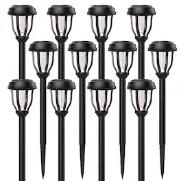 Dazzed Corner - Solar Pathway Lights 12-Pack Outdoor Waterproof, Auto On/Off - Black
