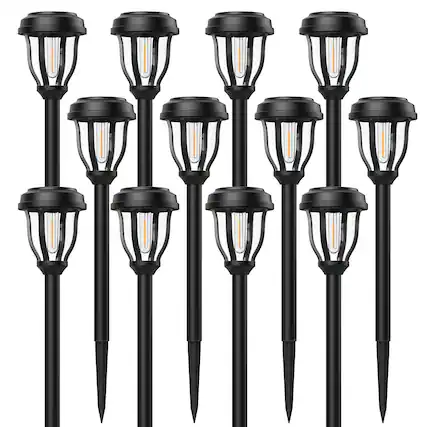 Front. Dazzed Corner - Solar Pathway Lights 12-Pack Outdoor Waterproof, Auto On/Off - Black.