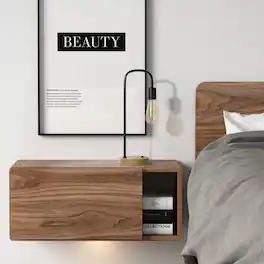 Oumilen - Black Curved-Arm Table Lamp with Wood Base – Modern Industrial Edison Desk Lamp for Bedroom, Living Room