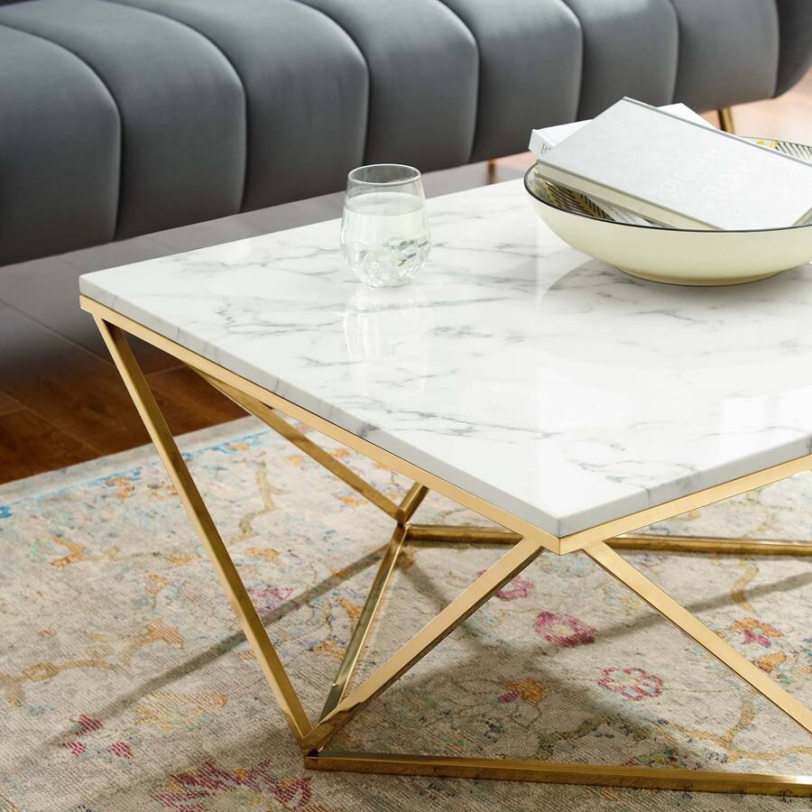 Bertex Line Vertex Gold Metal Stainless Steel Coffee Table by Modway Gold White ...