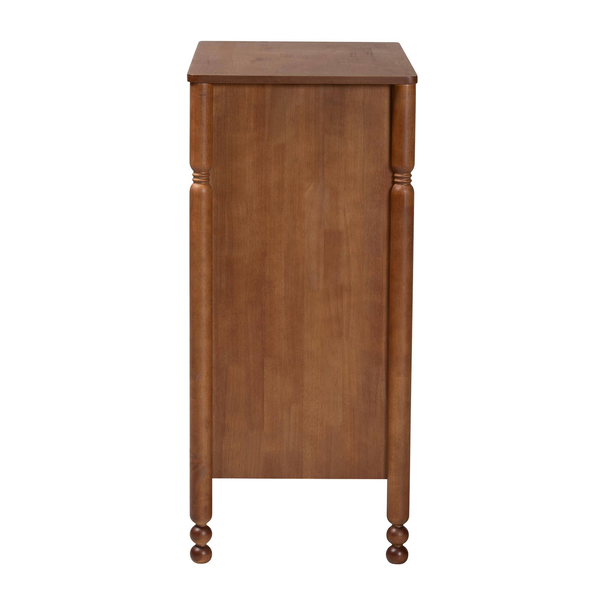 Alt View 1. Baxton Studio - Hoffman Chest - 4-Drawer Vertical Storage Cabinet with Scalloped Apron and Turned Legs for Bedroom - Walnut Brown.