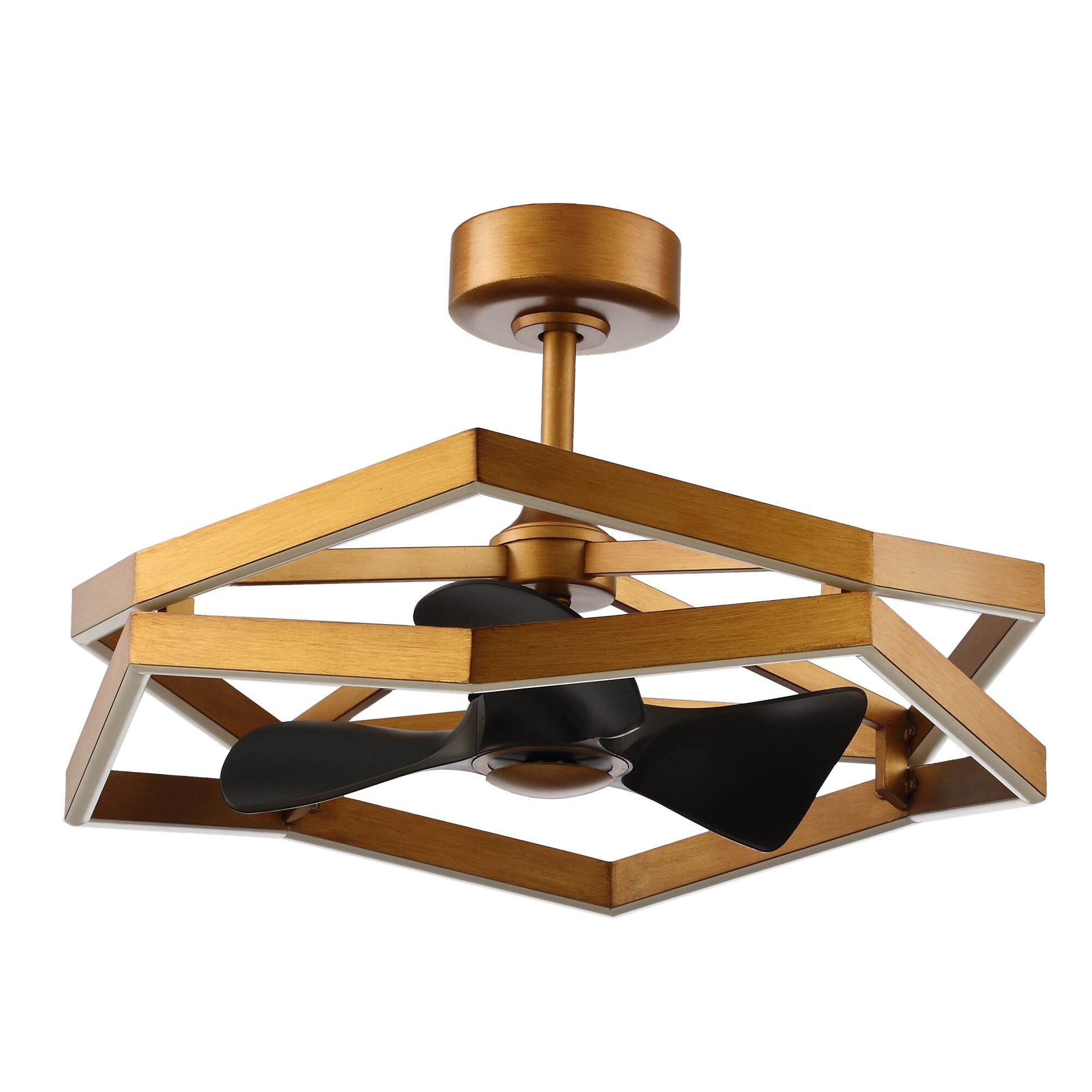 Alt View 6. Parrot Uncle - 30"Industrial Balck Antique Brass Irregular LED Fandelier Ceiling Fan with 6 speeds Remote - Brass.