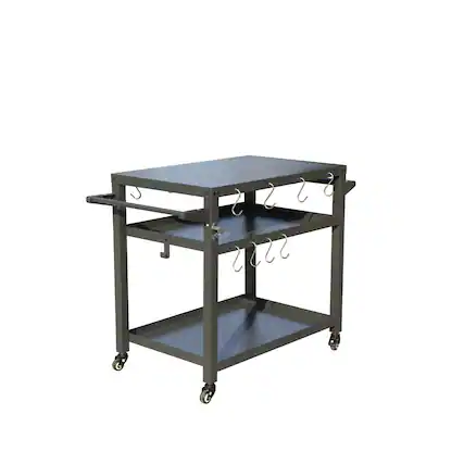 Front. Boyel Living - 3 Shelf Outdoor Grill Cart with Wheels Food Prep Table with Tool Hooks and Propane Tank Hook - Grey.