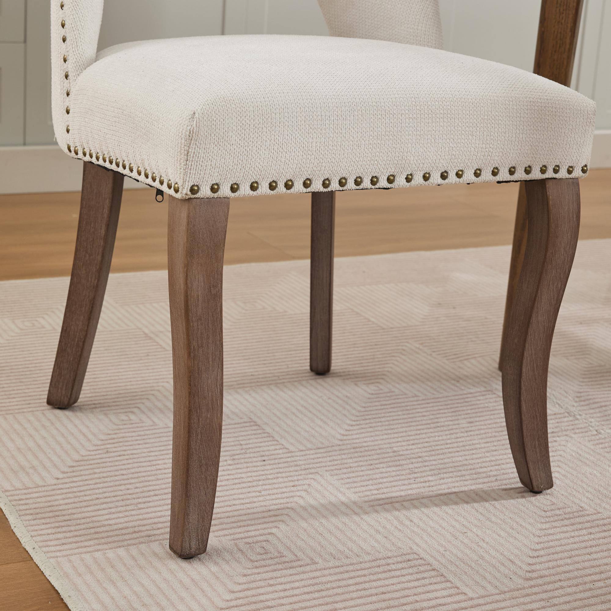 Alt View 10. GOODSILO - Modern Fabric Upholstered Dining Chairs Set of Two with Curved Backrest and Solid Wood Legs - Beige.