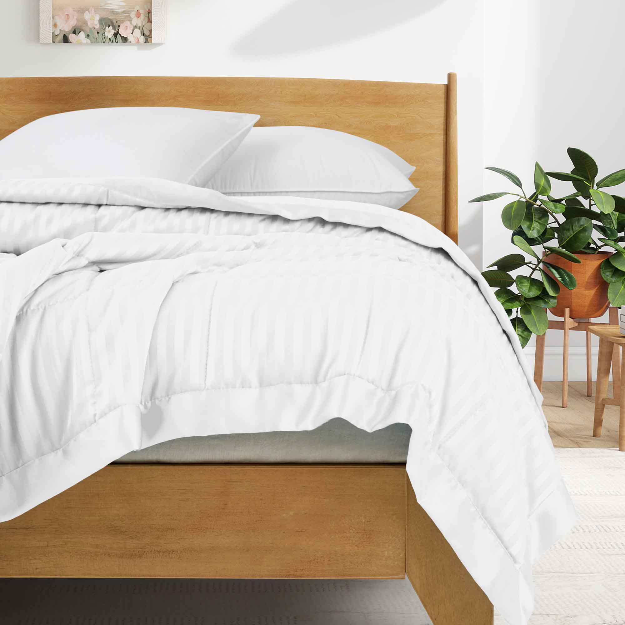 Left. Nest - Peace Nest Hotel Quality Luxury All Season Jacquard Soft Bed Blanket with Satin Trim Cozy and Warm - White.
