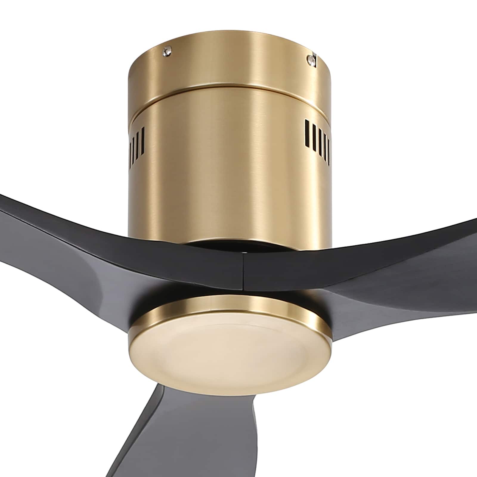 Front. Sofucor - 52'' Gold Ceiling Fan Modern Flush Mount Ceiling Fan No Light with Remote 3 Wood Blades for Bedroom/Farmhouse/Patio - Gold.