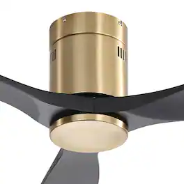 Sofucor - 52'' Ceiling Fan Modern Flush Mount Ceiling Fan No Light with Remote 3 Wood Blades for Bedroom/Farmhouse/Patio - Gold