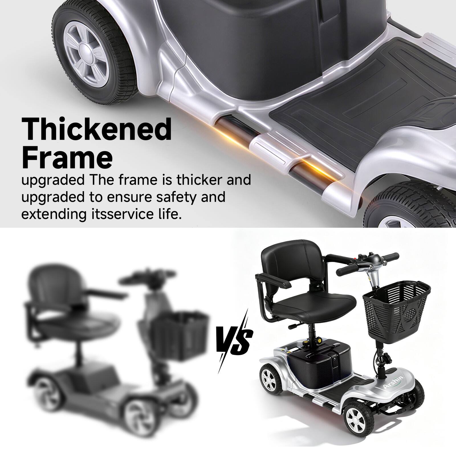 Thickened Frame  
upgraded The frame is thicker and upgraded to ensure safety and extending its service life.  

VS Arshin