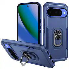 Front. Kitcheniva - Case Fused Rugged With Metal Ring Stand Plus Tempered Glass For Google Pixel 11/11 Pro Dark Blue - Dark Blue.