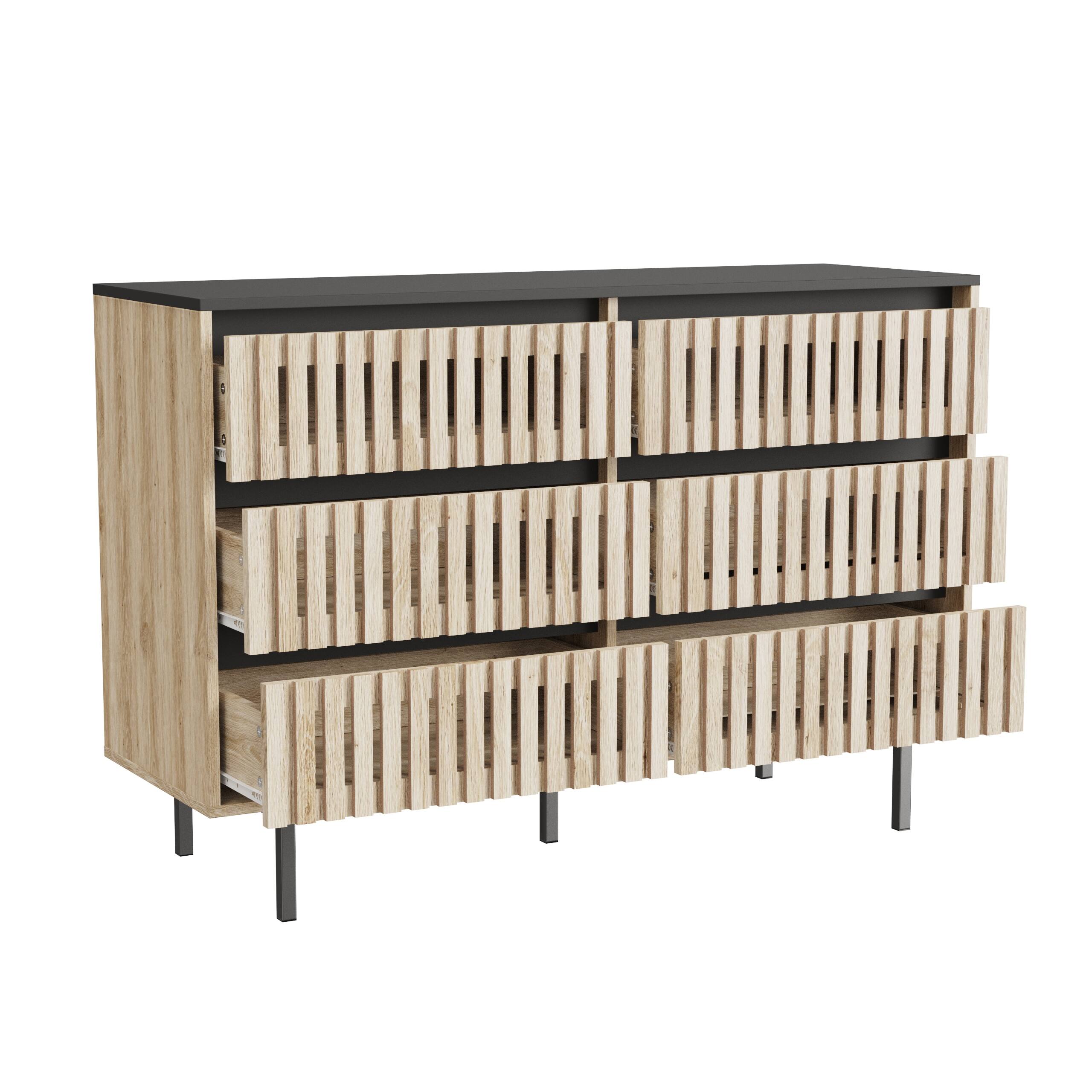 Front. Spaco - Spaco 6-Drawer Storage Cabinet Dresser,Fluted Modern Dresser, Minimalist Spacious Organizer Freestanding for Bedroom - Natural Black.