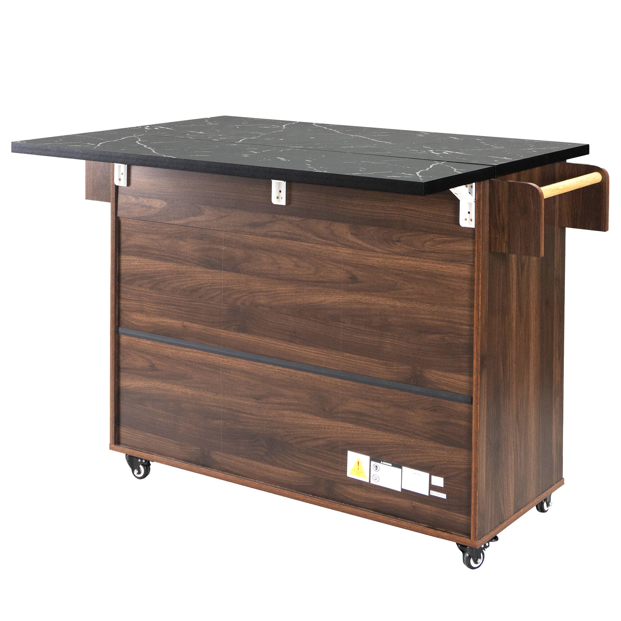 Alt View 1. Whisen - Kitchen Island with Trash Can, Storage Cabinet, and Drop Leaf for Kitchen and Dining Room - Walnut Brown.