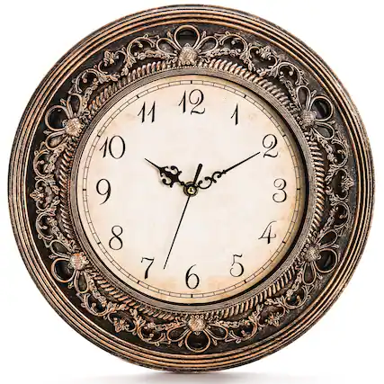 Front. Dazzed Corner - Battery Operated Plastic Silent Wall Clock, 13 Inch Wall Clocks - Brown.