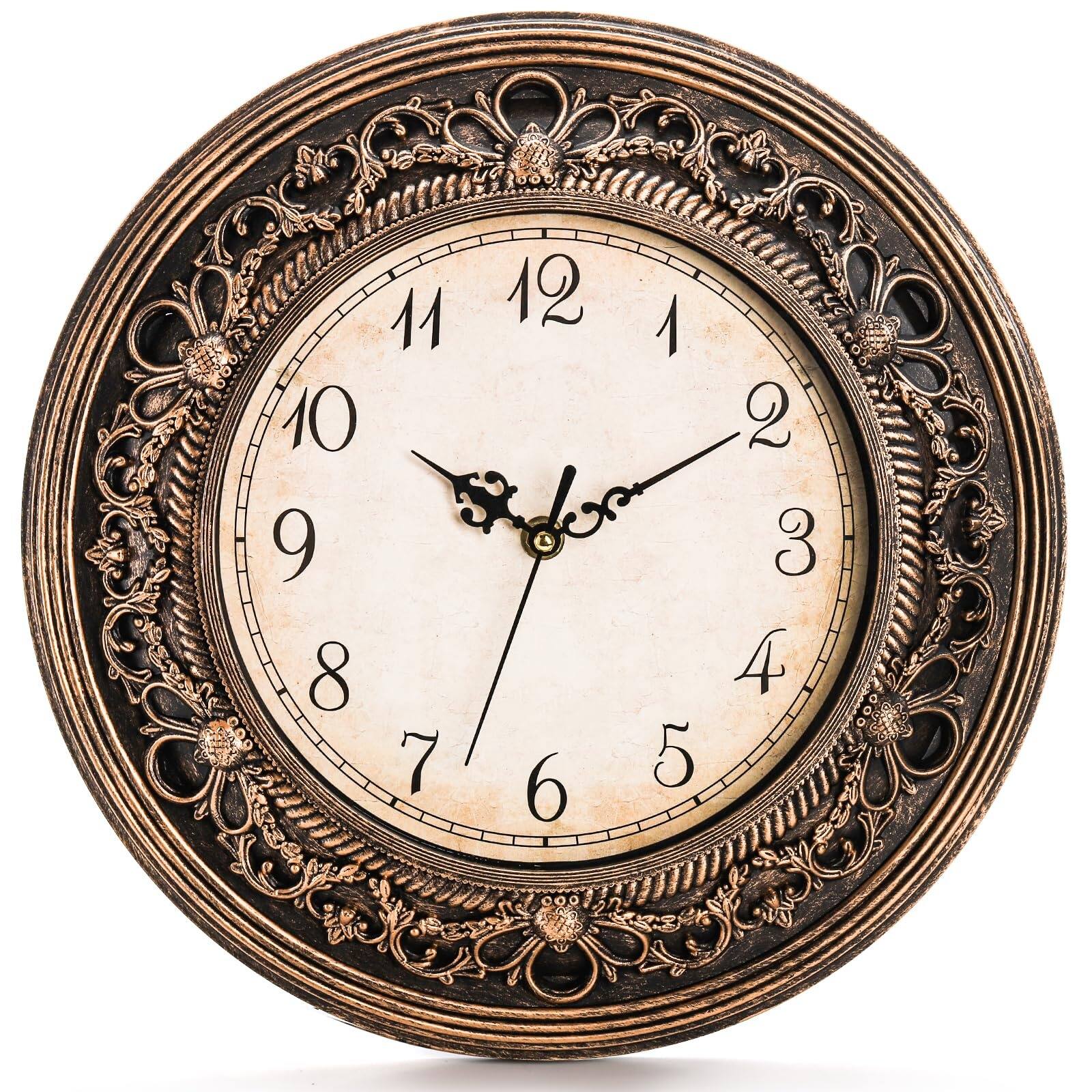 Front. Dazzed Corner - Battery Operated Plastic Silent Wall Clock, 13 Inch Wall Clocks - Brown.