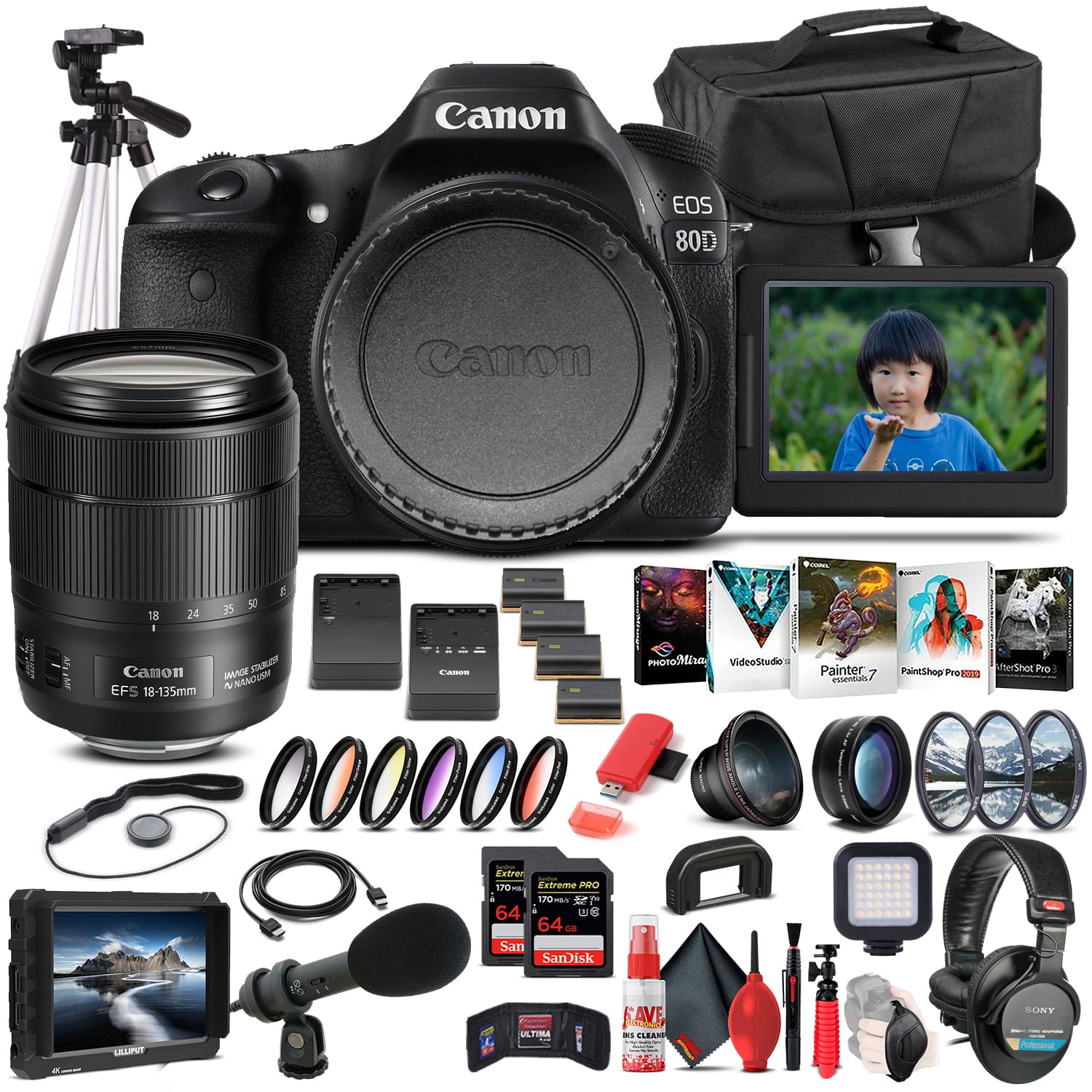 Canon - EOS 80D DSLR Camera W/ 18-135mm Lens 1263C006  - Pro Bundle