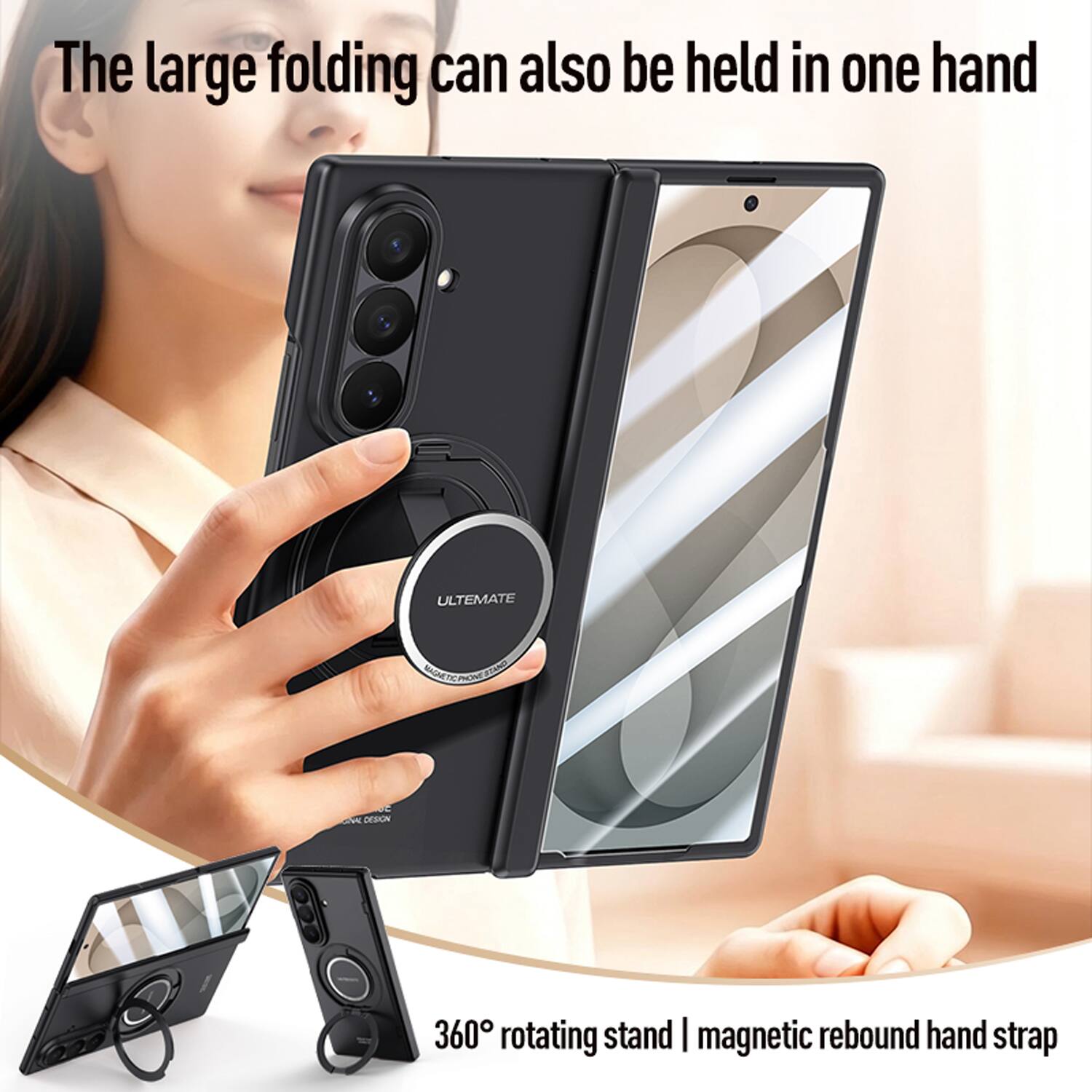 The large folding can also be held in one hand

ULTIMATE SSUCA TE - DESON 360 rotating stand | magnetic rebound hand strap