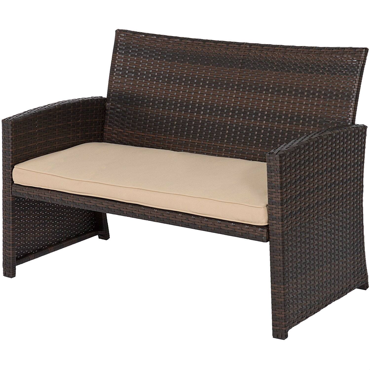 Left. Hivvago - Brown Resin Wicker 4-Piece Modern Patio Furniture Set with Beige Cushions - Brown, Beige.
