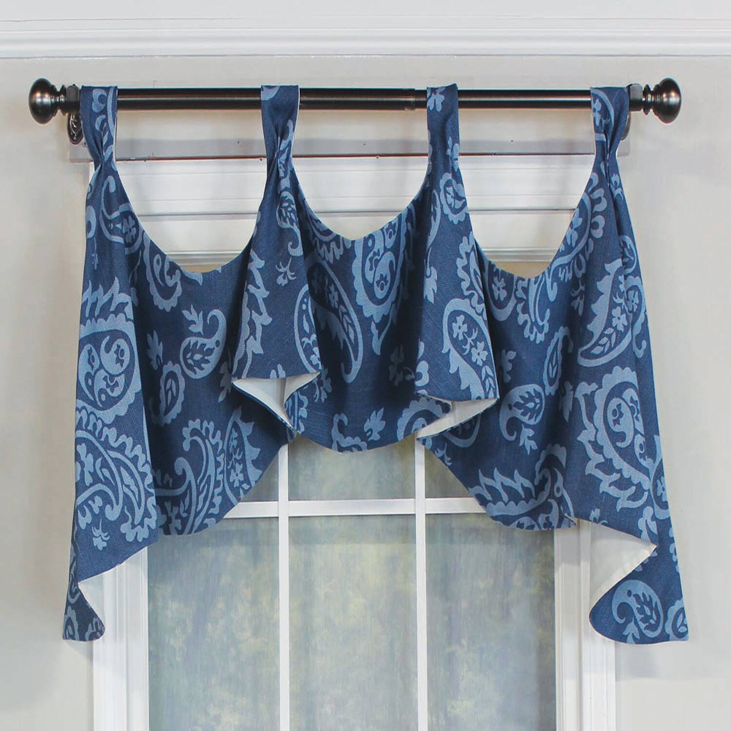 Angle. RLF Home - RLF Home Paisley Tab Window Treatment Valance 4" Top Tabs 50" x 20" Blue - Blue.