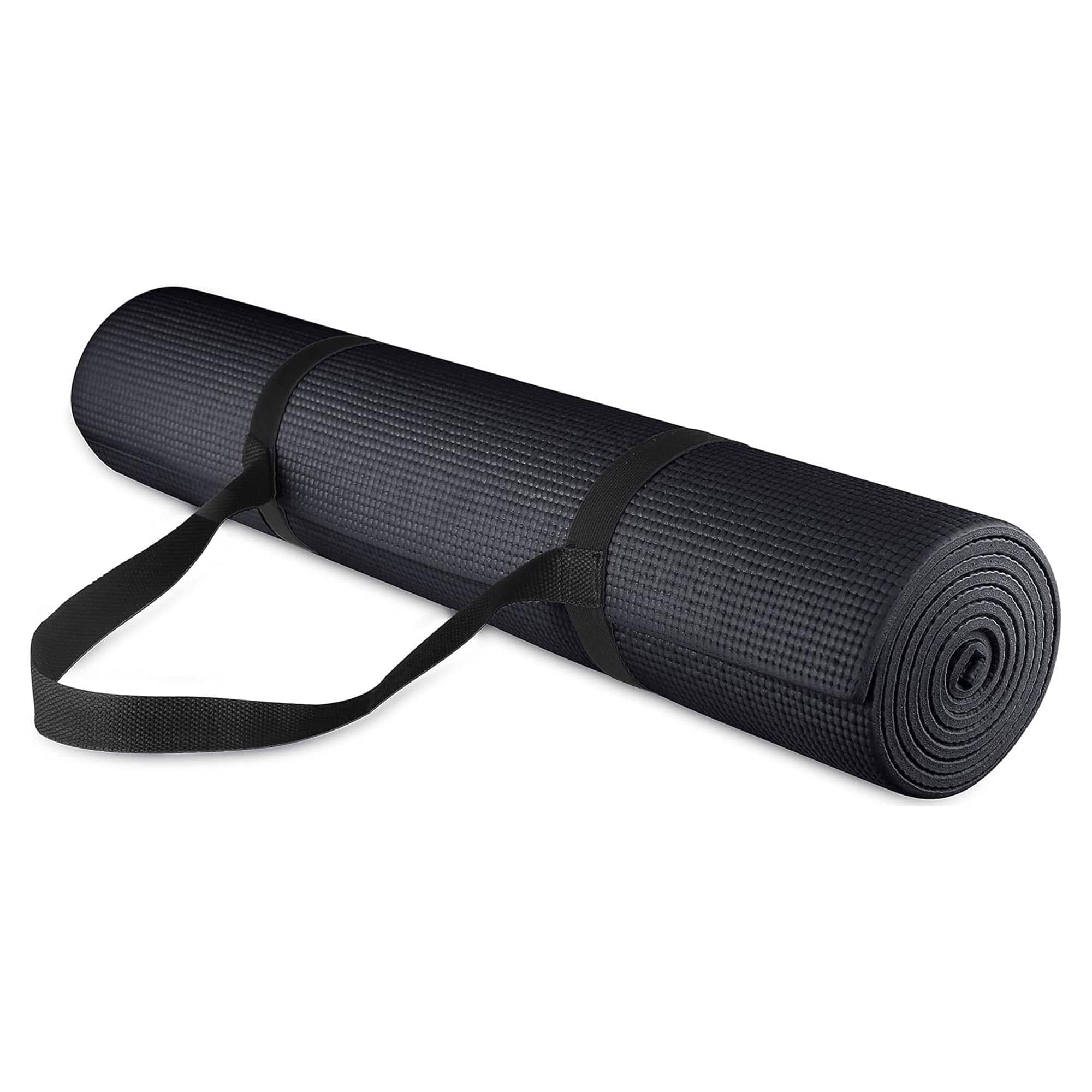 Front. Fitvids - Fitvids 1/4” High Density Thick Non Slip Workout Yoga Mat and Carry Strap, Black - Black.