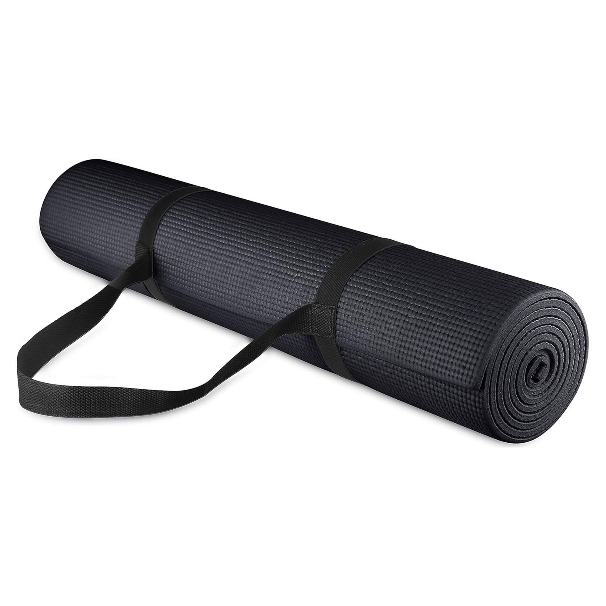 Fitvids - 1/4” High Density Thick Non Slip Workout Yoga Mat and Carry Strap - Black