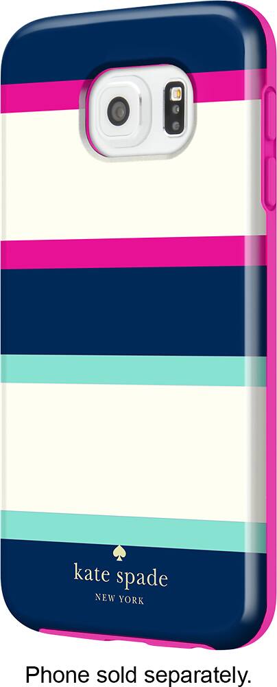 Front. kate spade new york - Hybrid Hard Shell Case for Samsung Galaxy S6 Cell Phones - Multi Stripe Mint/Navy/Cream/Pink.