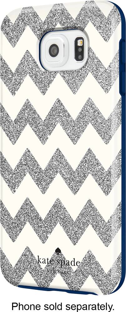 Front. kate spade new york - Hybrid Hard Shell Case for Samsung Galaxy S6 Cell Phones - Chevron Silver Glitter/Cream/Navy.