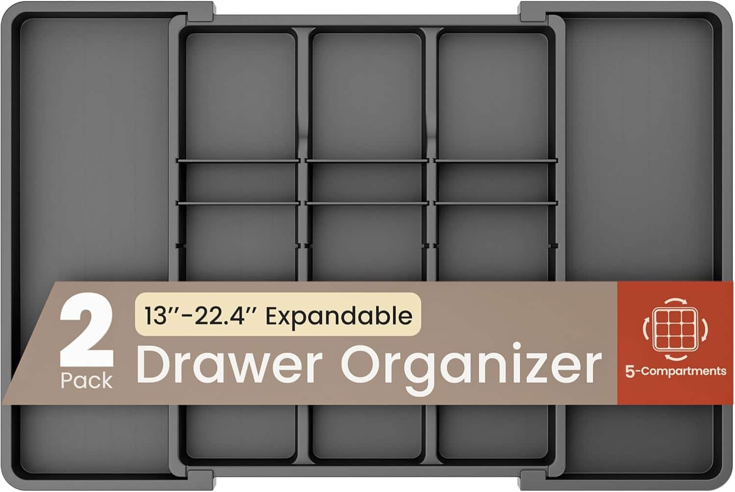 "Bakken- Swiss - Expandable Utensil Drawer Organizer 2-Pack – 5 Compartments, Adjustable 13""-22.4"", BPA-Free & Durable - Black" price history on PriceWatchPro