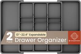 Bakken- Swiss - Expandable Utensil Drawer Organizer 2-Pack – 5 Compartments, Adjustable 13"-22.4", BPA-Free & Durable - Black