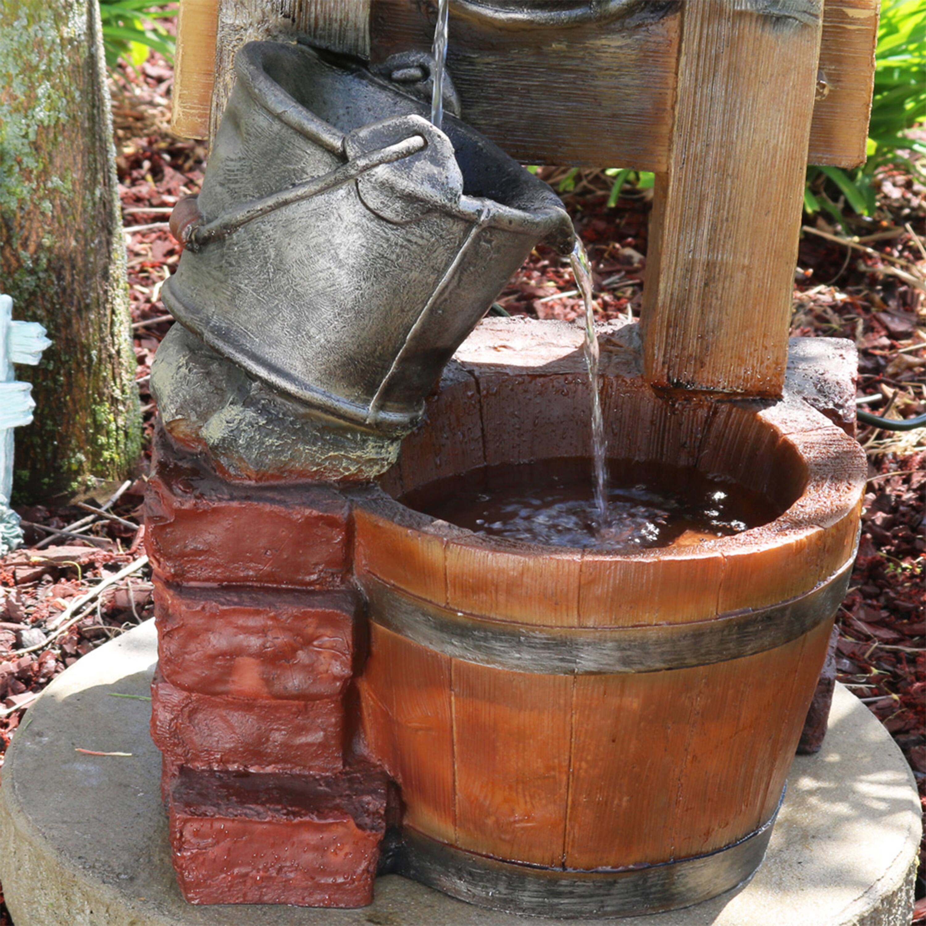 Alt View 5. Sunnydaze - Rustic Pouring Buckets Water Fountain and Solar Lantern - 34 in - Brown.
