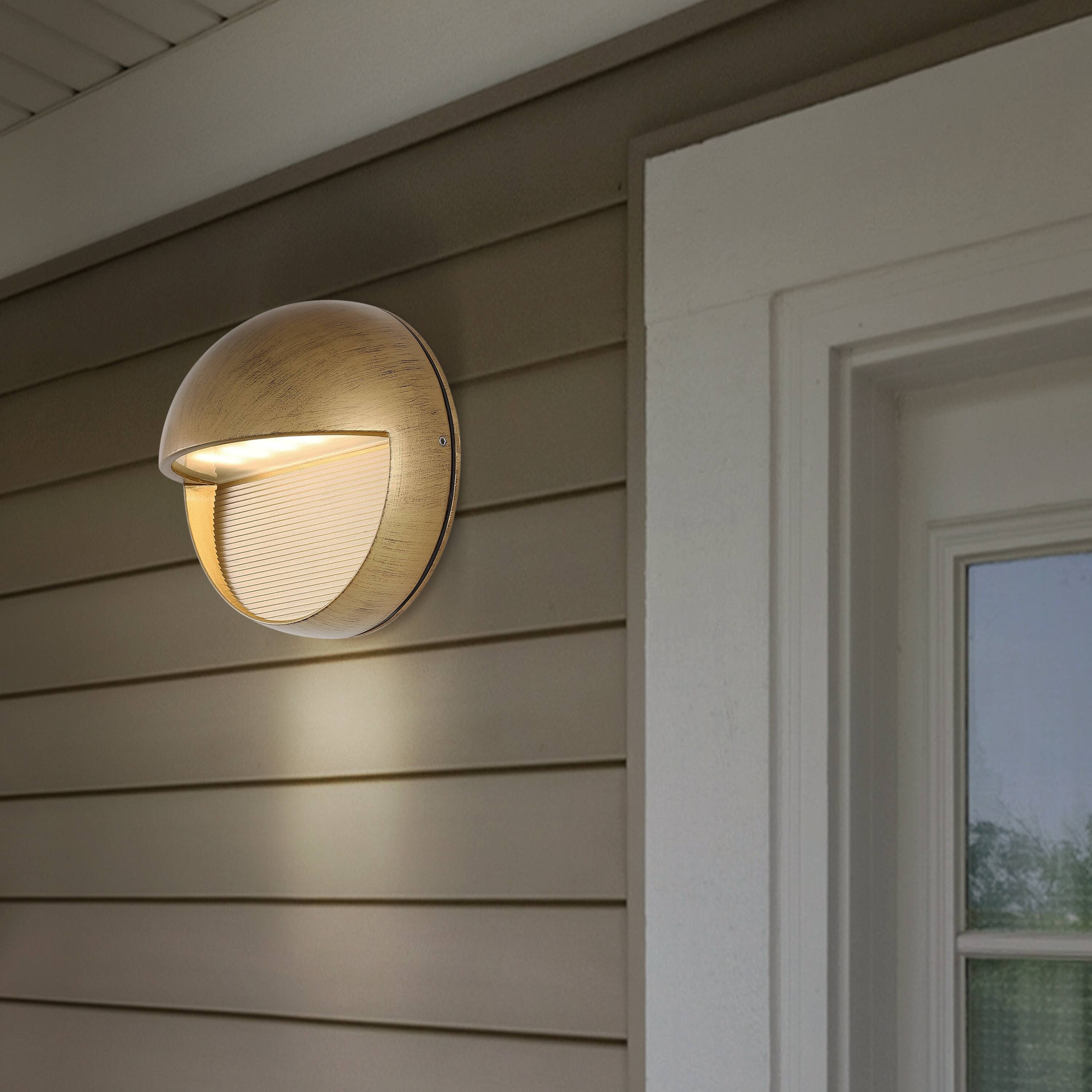 Alt View 6. Jonathan Y - Orbe 6.25" Outdoor Metal/Glass Integrated LED Wall Sconce, Antique Gold - Antique Gold.