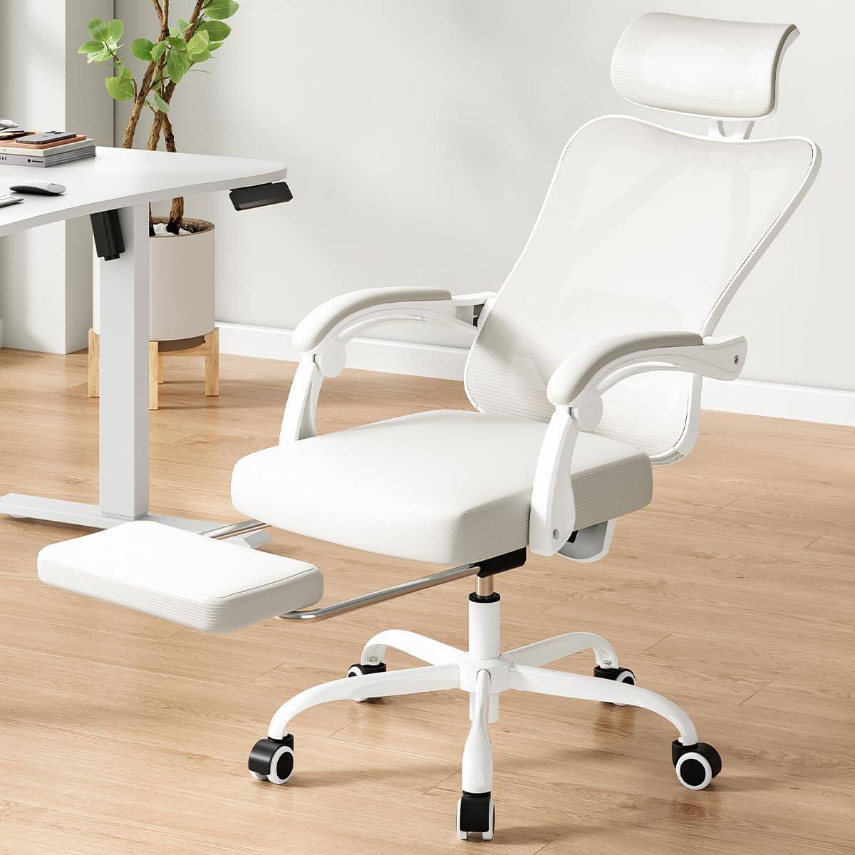 Alt View 1. PexFix - Ergonomic Office Chair with 135° Recline, Adjustable Headrest & Lumbar Support, 400 lb Capacity - White+Beige.