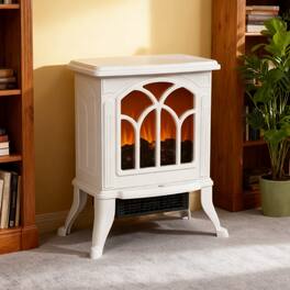 Loheer - Freestanding Electric Fireplace Stove, Portable Fireplace Heater with Realistic Logs, 1500W - White