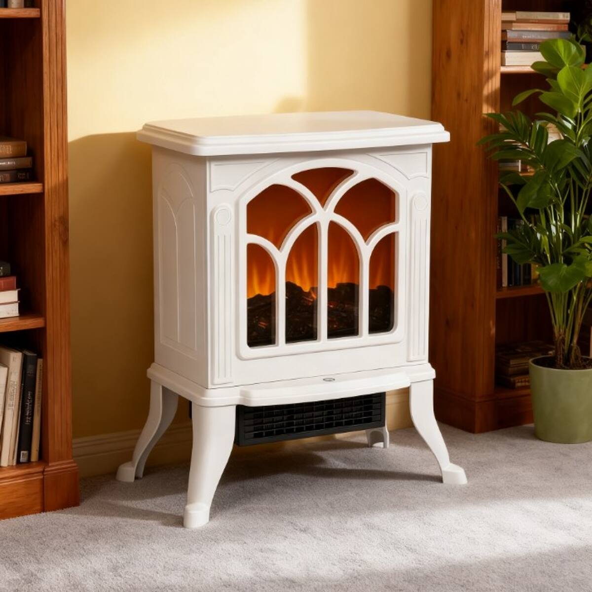 Front. Loheer - Loheer Freestanding Electric Fireplace Stove, White Portable Fireplace Heater with Realistic Logs, 1500W - White.