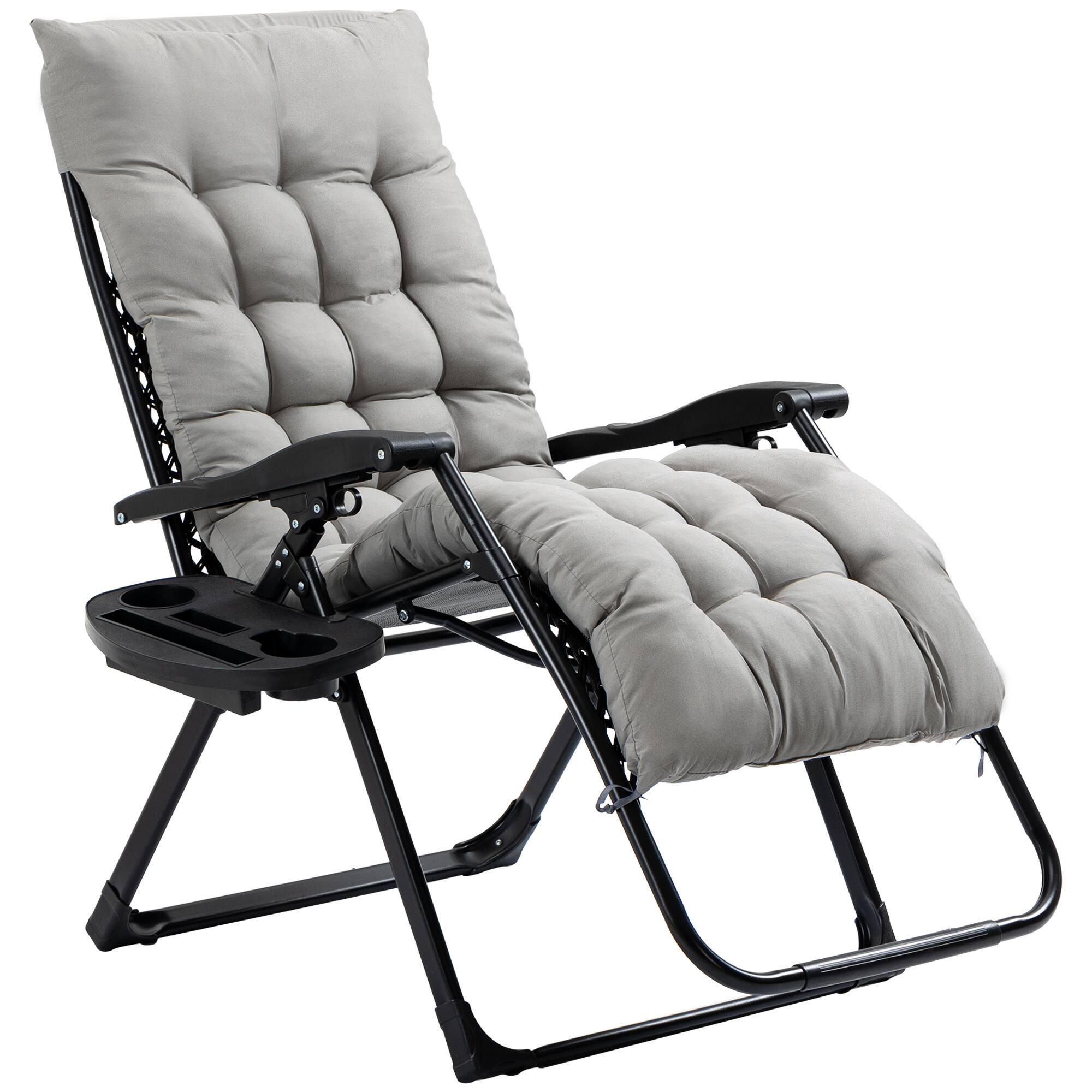 Front. APRILSOUL - Outsunny Zero Gravity Chair Folding Reclining Lounge Chair with Padded Cushion Gray - Gray.