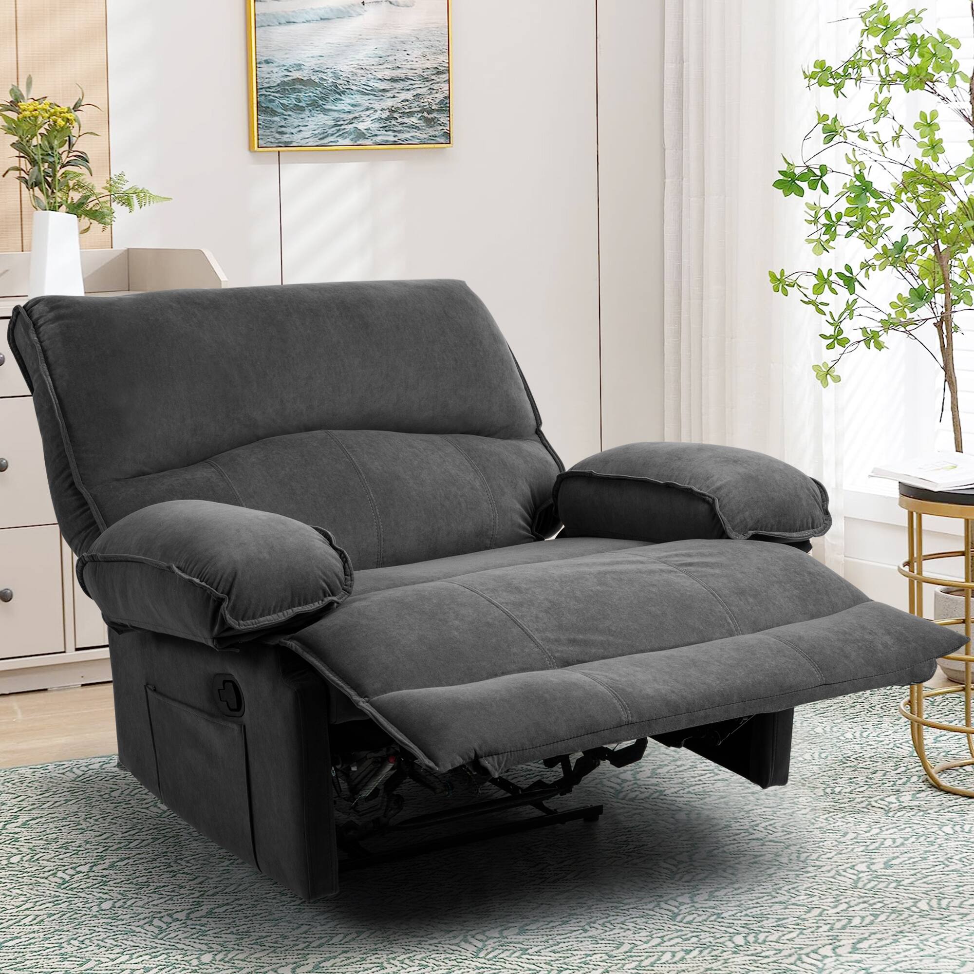 Left. TinyHomie - Oversized Manual Recliner Chair Sofa for Living Room - Gray.