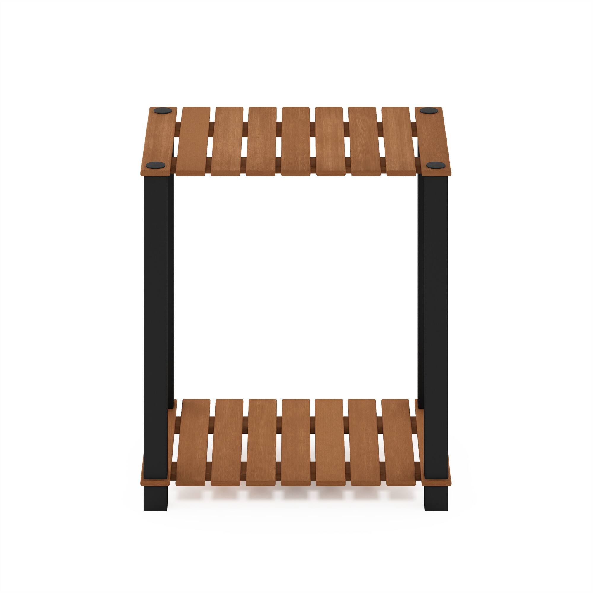 Alt View 2. Furinno - Pangkor 2-Tier Turn-N-Tube Indoor Outdoor Plant Shelf Small Rectangle Wood Stand with Square Poles - Natural/Black.