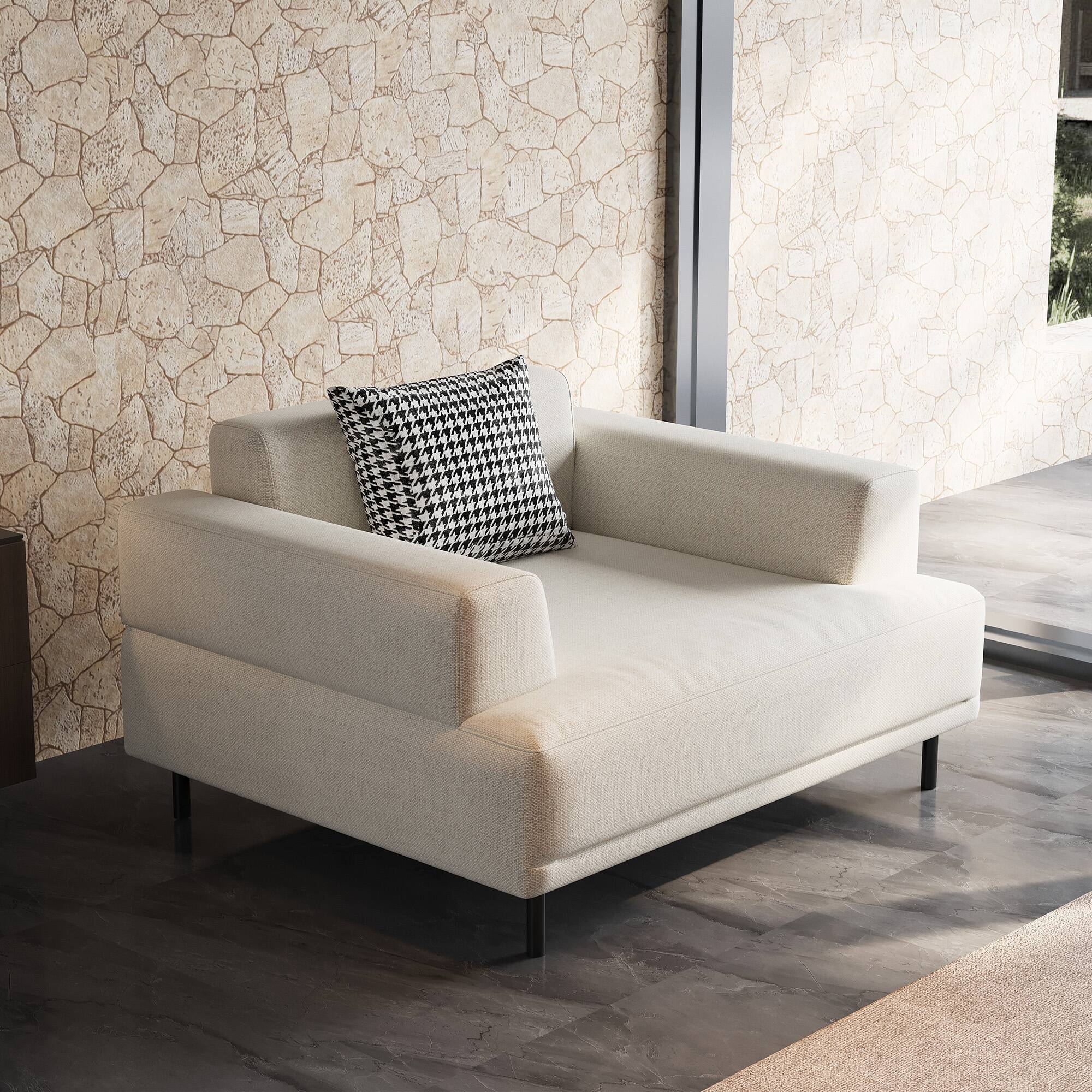 Angle. luck idea - 40.55" Breathable Cotton-Linen Fabric Sofa, couch,Solid Wood Frame, High-Elastic Sponge Seat Cushion - Light Beige.