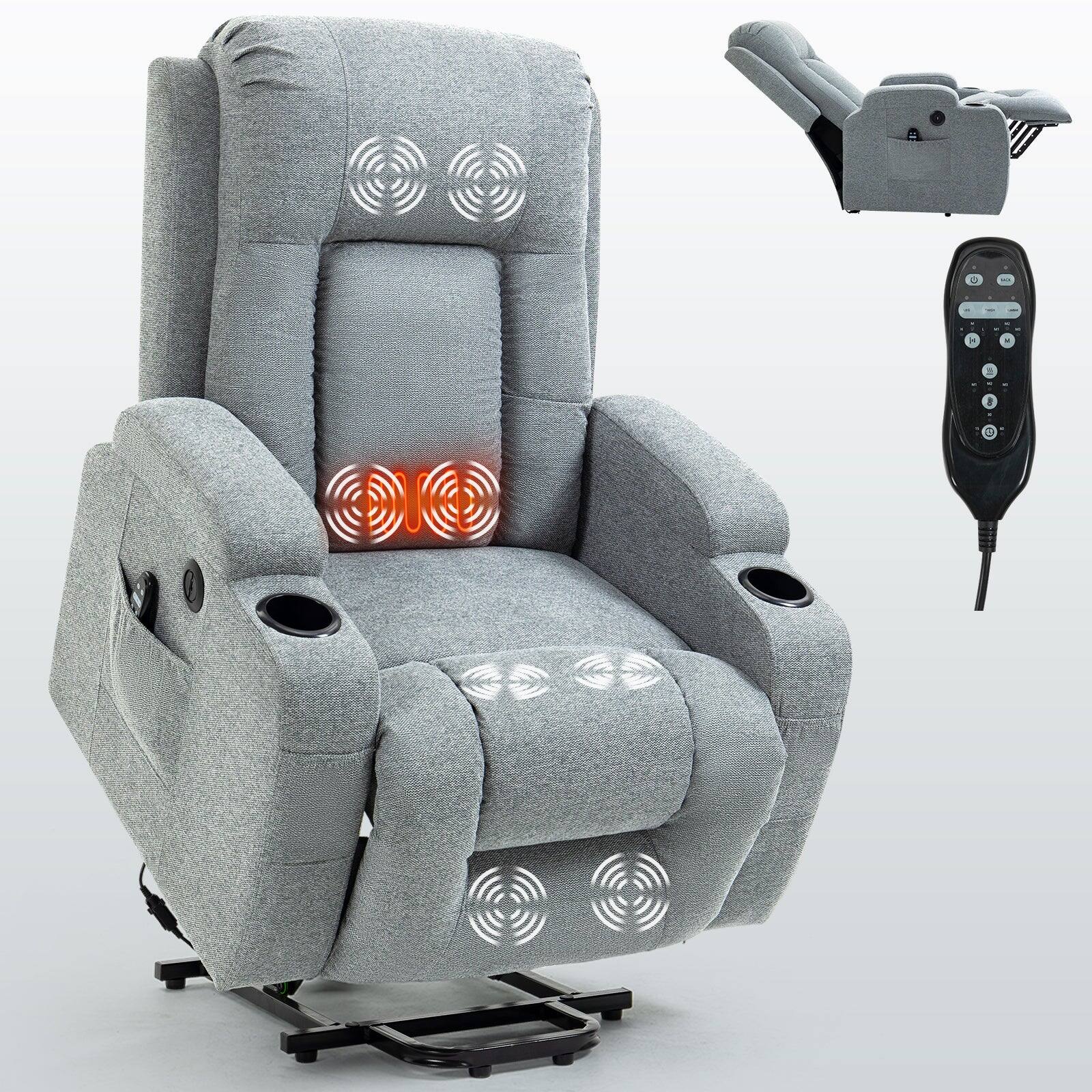 Alt View 10. Boyel Living - Power Lift Recliner Chair for Elderly with 8-Point Massage, Lumbar Heat, USB Port, Heavy Duty Motion Mechanism - Grey.
