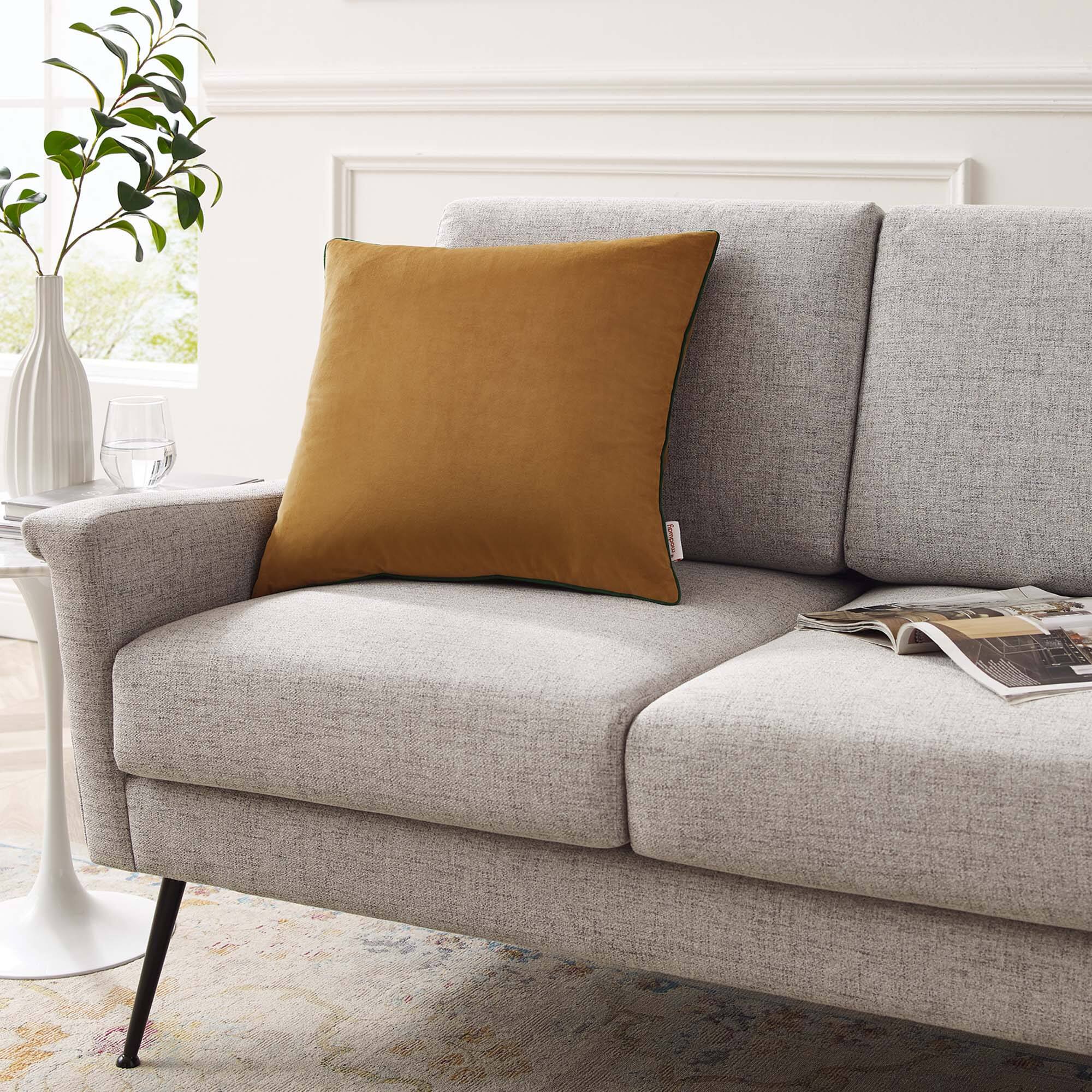 Front. Modway - Accentuate Performance Velvet Throw Pillow - Cognac Green.