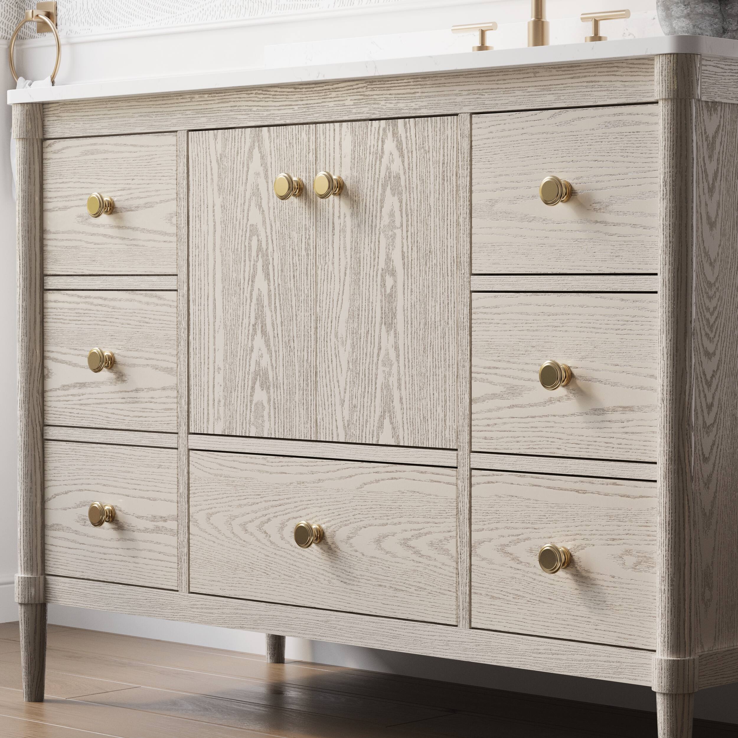 Alt View 1. WELLFOR - ETHAN 48 in. Solid Wood Bath Vanity with Quartz Top, Single Sink, Soft Close, Assembled - OAK.