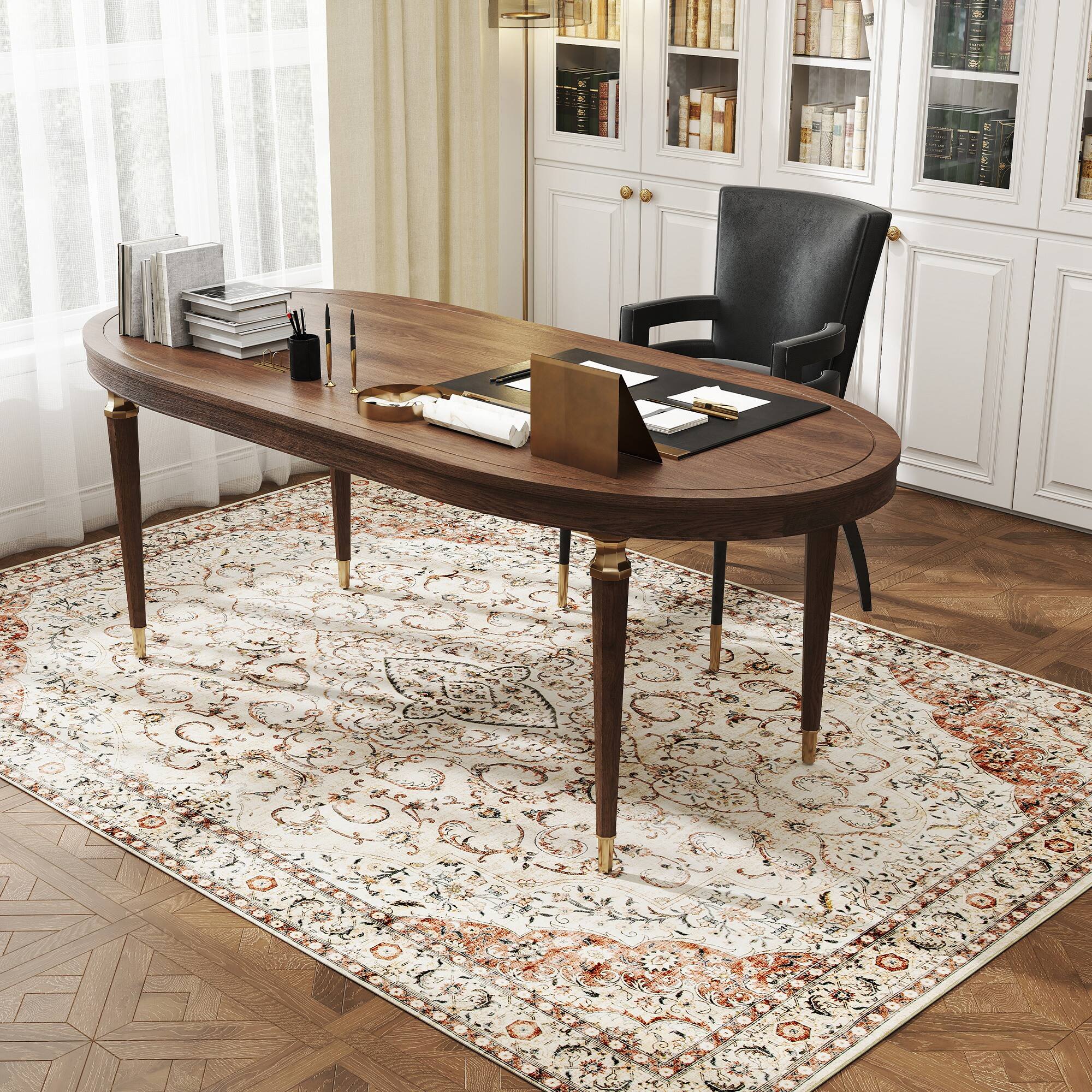 Alt View 8. Homcom - Area Rug 5x7, Machine Washable, Non-Slip Classical Floral Print, Mixed-Brown - Mixed Brown.