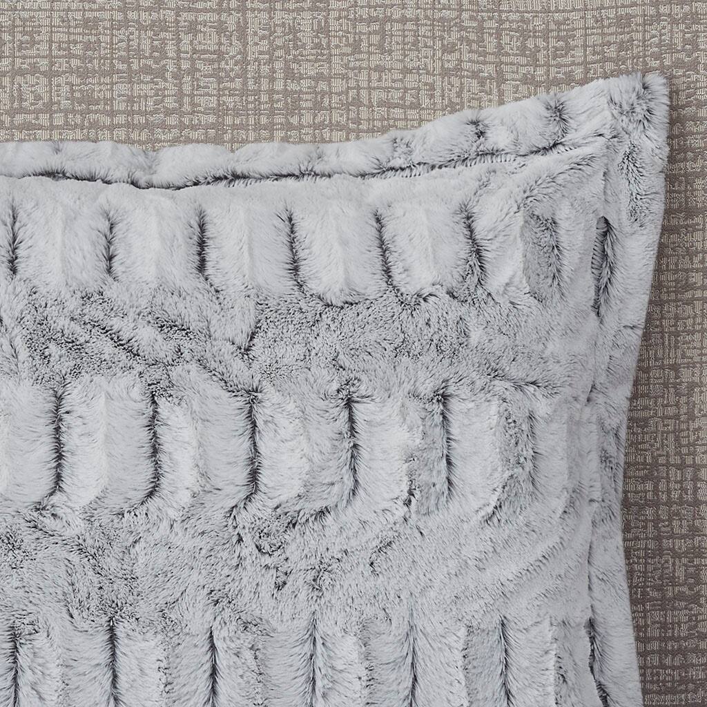 Alt View 1. TinyHomie - Twin/Twin XL Back Print Long Fur Comforter Mini Set - Grey.