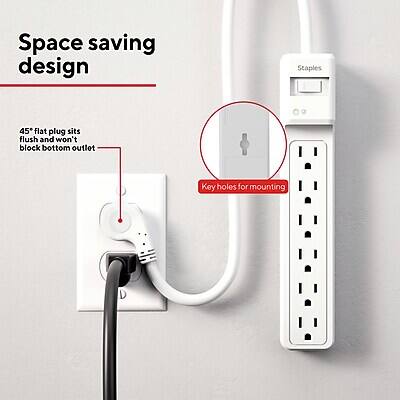 Space saving design

45° flat plug sits flush and won't block bottom outlet

Key holes for mounting