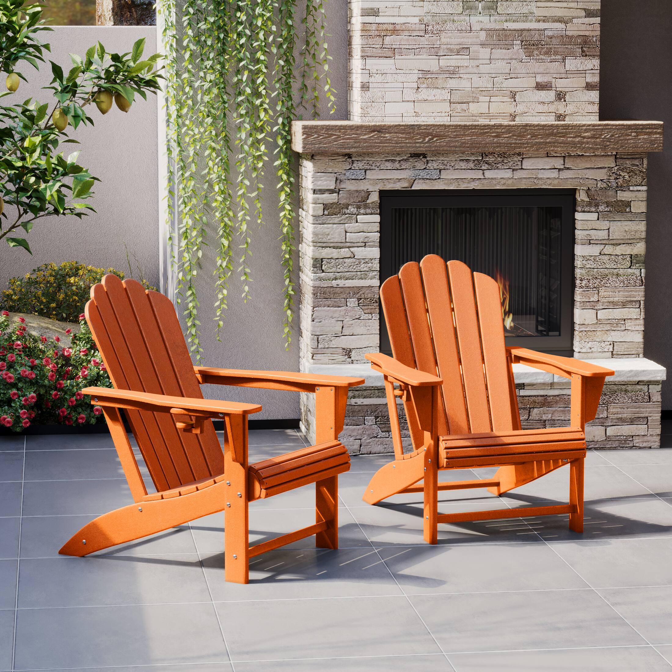 Angle. WestinTrends - WestinTrends Highland Outdoor Patio HDPE Adirondack Chairs With Cup Holders (Set of 2) - Orange.