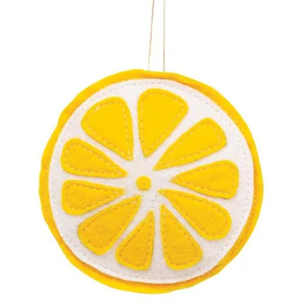 Front. BreeBe - *Felt Lemon Slice Ornament - Yellow, White.