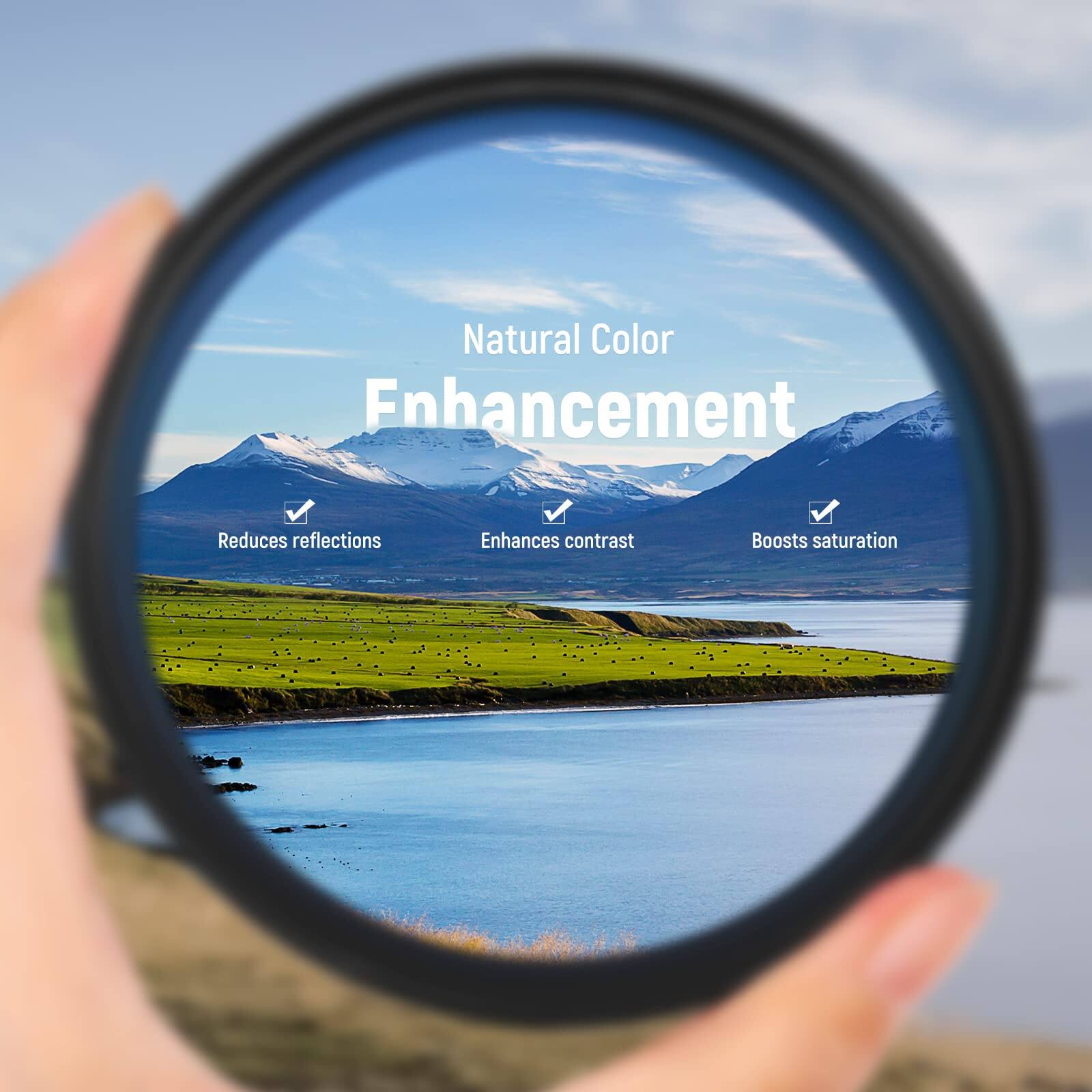 Natural Color Enhancement  
Reduces reflections  
Enhances contrast  
Boosts saturation